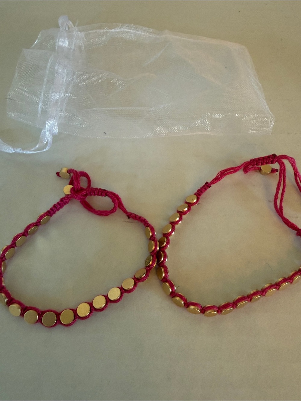 Plunder Hot Pink Cord Bracelet Set with Gold Discs
